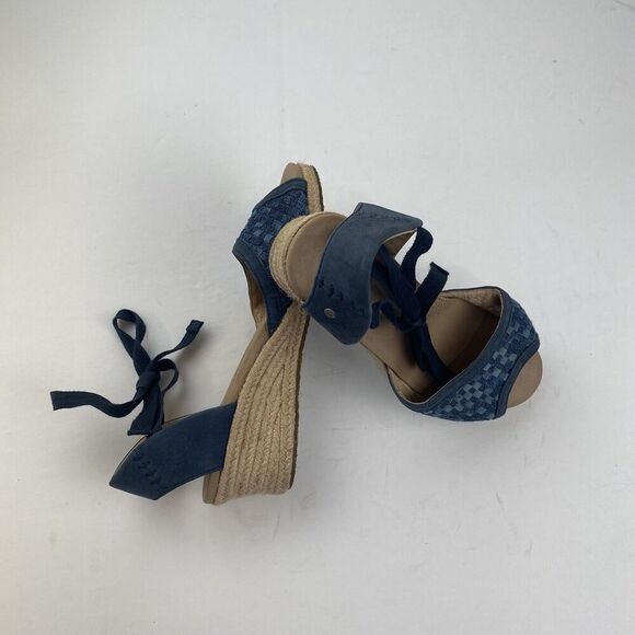 UGG Blue Delmar Woven Wedge Ankle Tie Espadrilles Sandals Womens Size 7.5 Used - Picture 12 of 16